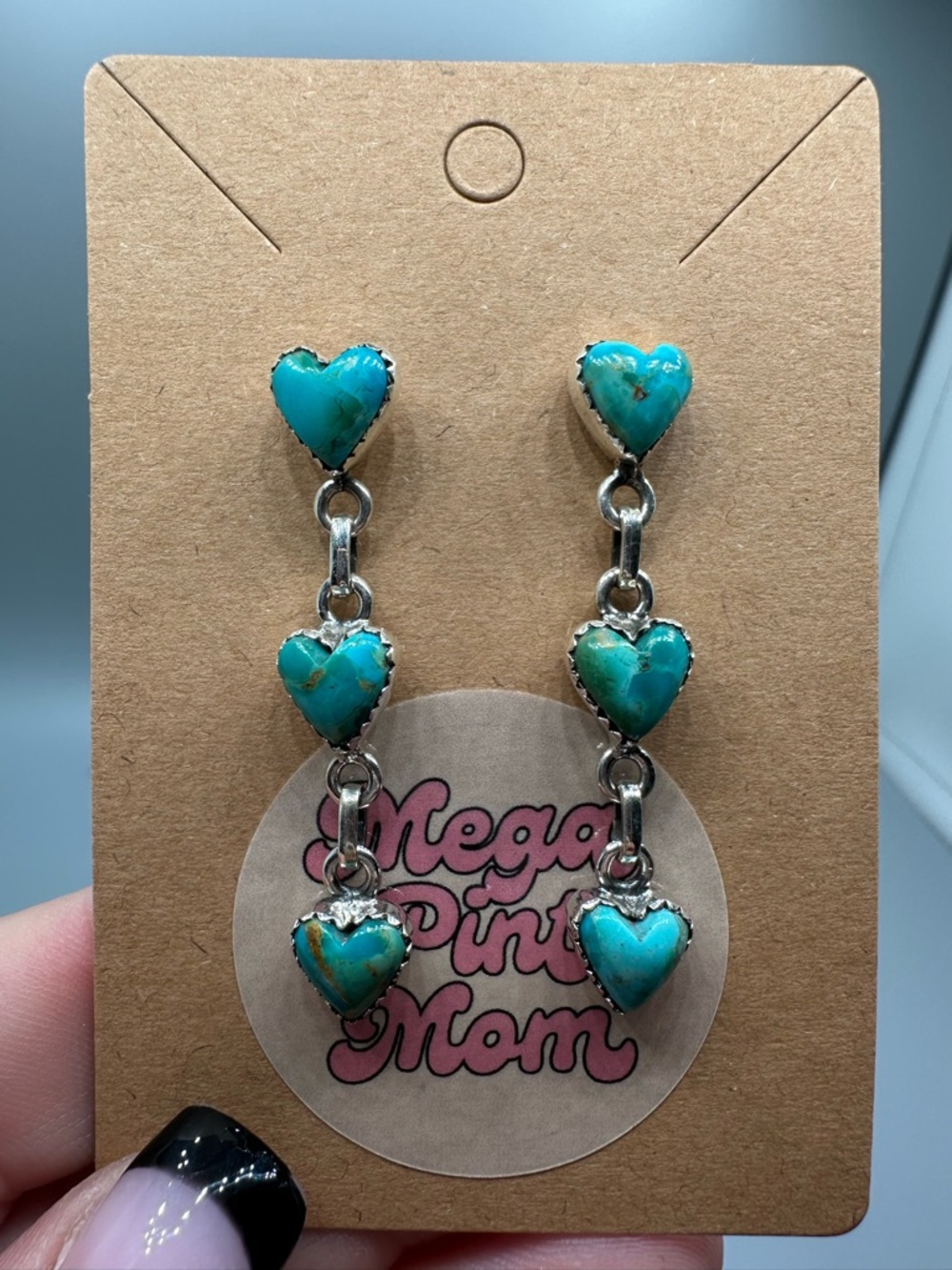 Turquoise Heart Sterling Silver 925 Dangle Post Back Earrings Handmade